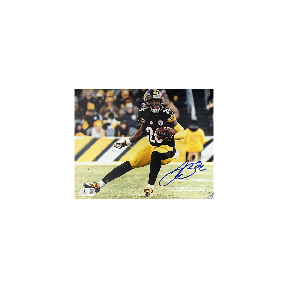Le'Veon Bell Autographed Pittsburgh Steelers Juke 8x10 Beckett product image 1, provided for visual reference and product