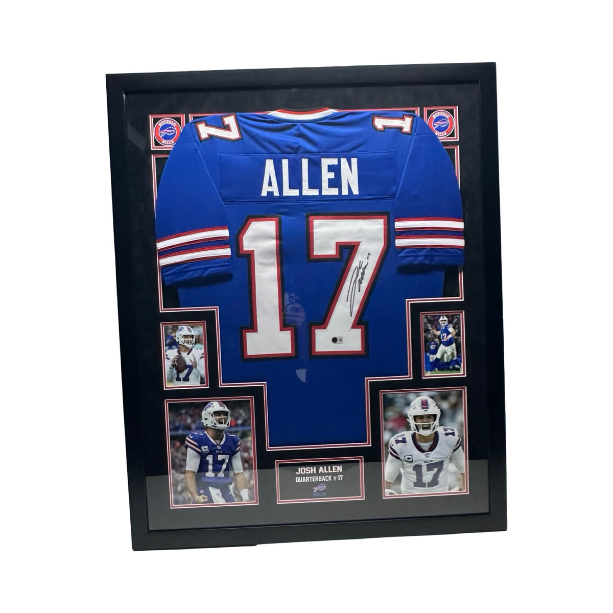 Josh Allen Autographed Buffalo Bills Blue Jersey Beckett - Black/Black Suede Framed product image 1, provided for visual