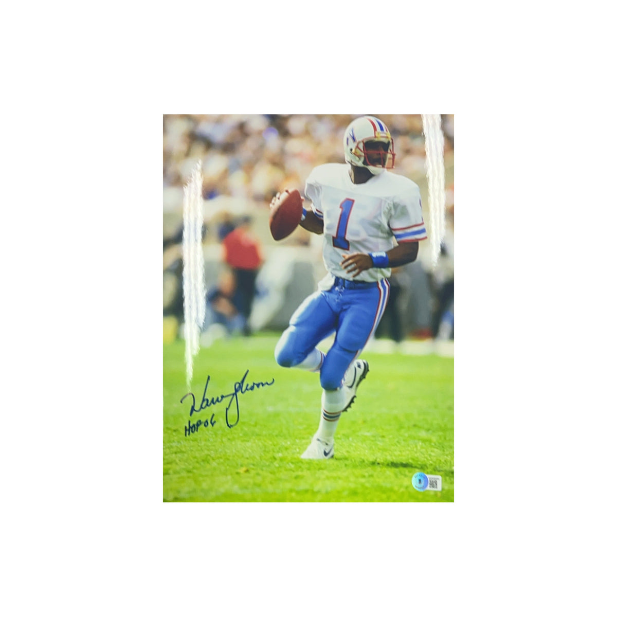 Warren Moon Autographed Houston Oilers Dropback 11x14 "HOF 06" Inscription Beckett product image 1, provided for visual