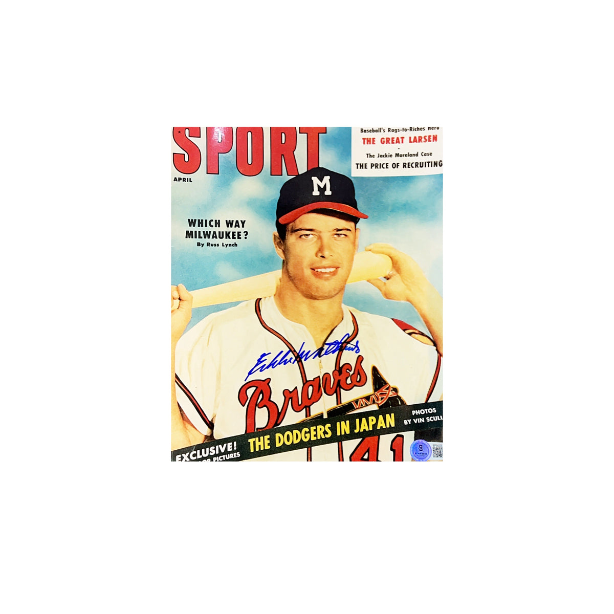 Eddie Matthews Autographed Milwaukee Braves Magazine Cover 8x10 Beckett product image 1, provided for visual reference and