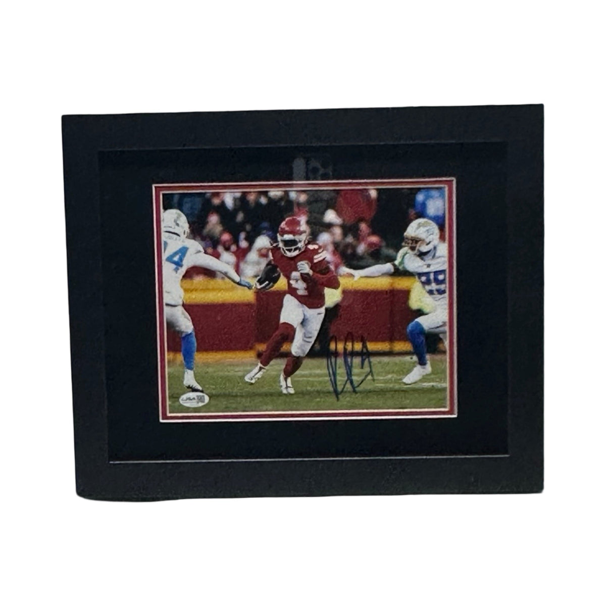 Framed Rashee Rice Autographed Kansas City Chiefs Red Jersey Running 8x10 Photo JSA COA product image 1, provided for visual