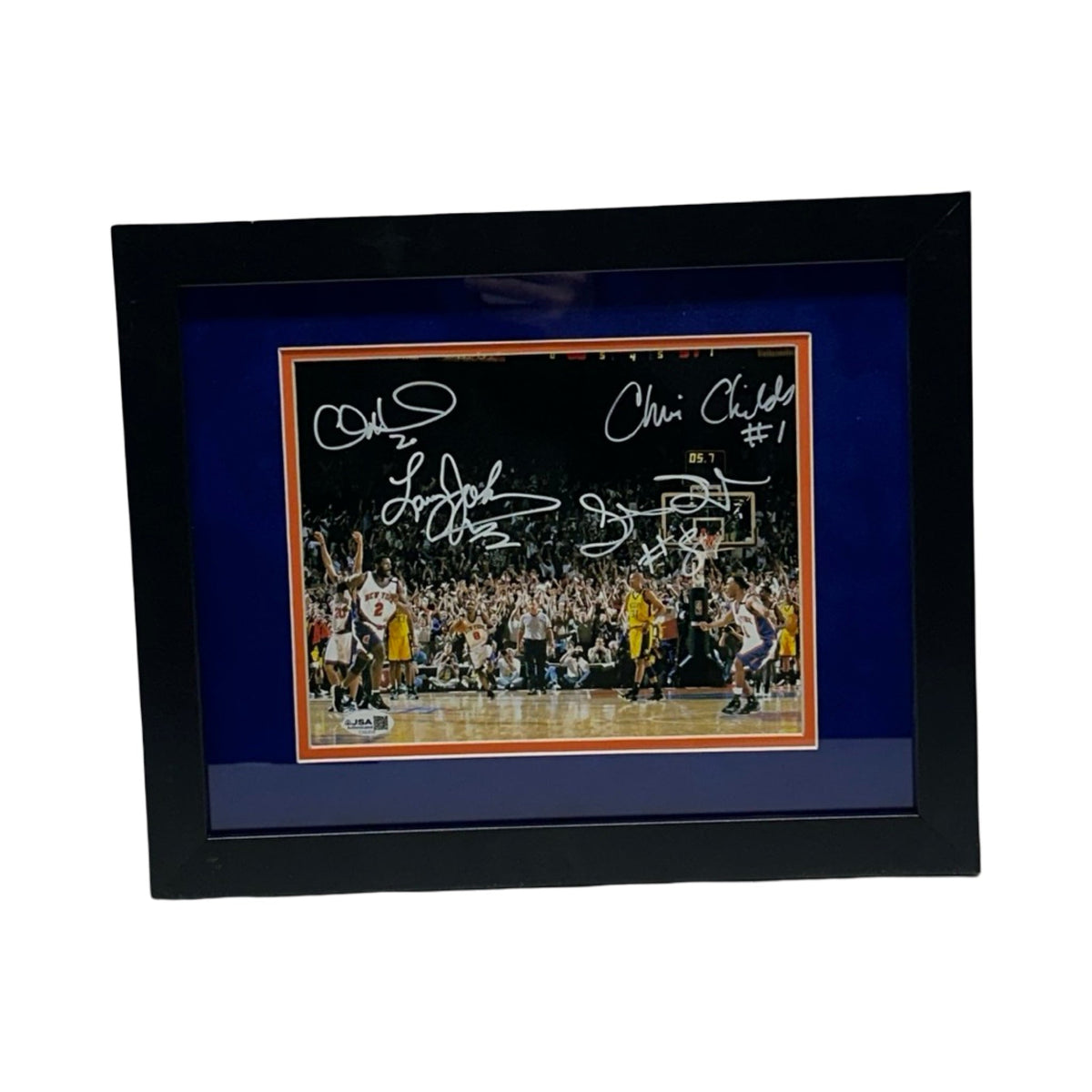 Framed Johnson Childs Sprewell Houston Autographed New York Knicks Inscribed 4 Point Play 8x10 JSA product image 1, provided