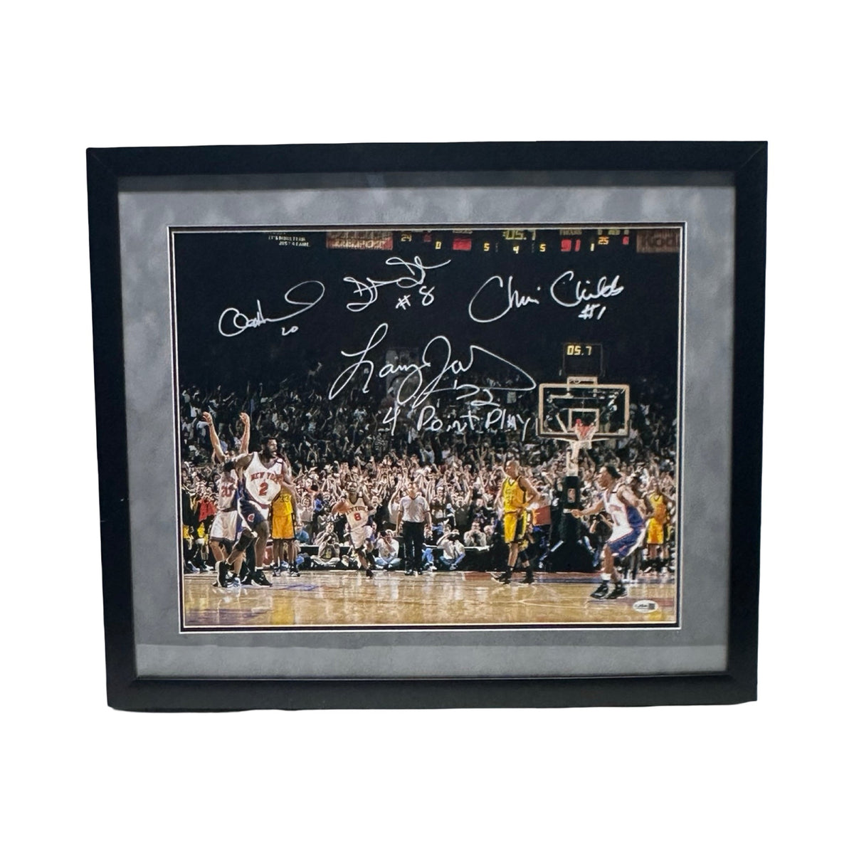 Framed Johnson Childs Sprewell Houston Autographed New York Knicks Inscribed 4 Point Play 16x20 JSA product image 1,