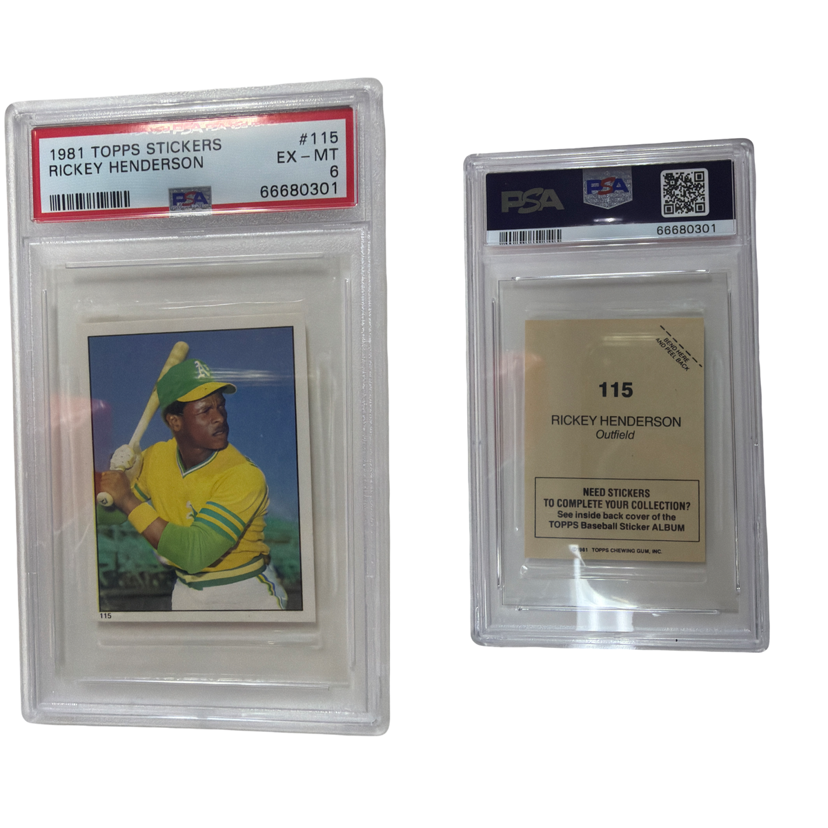 1981 Topps Rickey Henderson Album Sticker #115 PSA 6 product image 1, provided for visual reference and product detail review