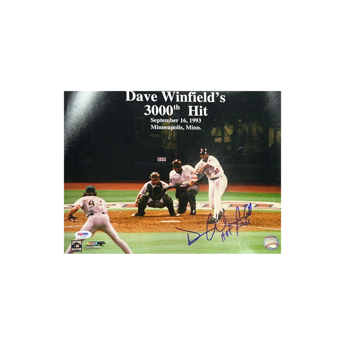 Dave Winfield Autograped Minnesota Twins 300th Hit 11x14 "HOF 2001" Inscription PSA product image 1, provided for visual