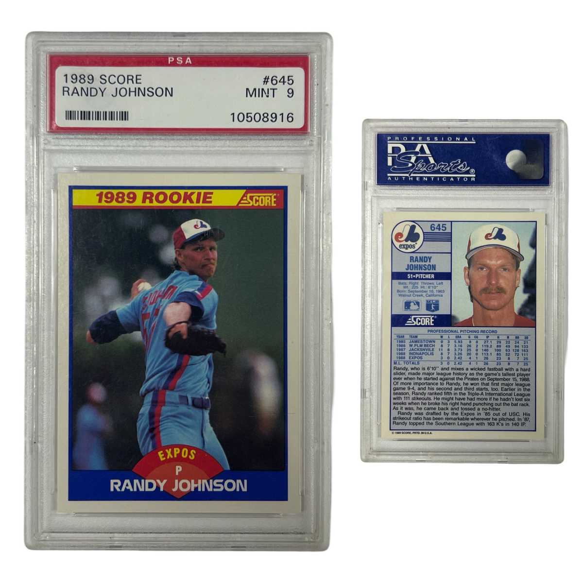 1989 Randy Johnson Score #645 PSA MINT 9 product image 1, provided for visual reference and product detail review