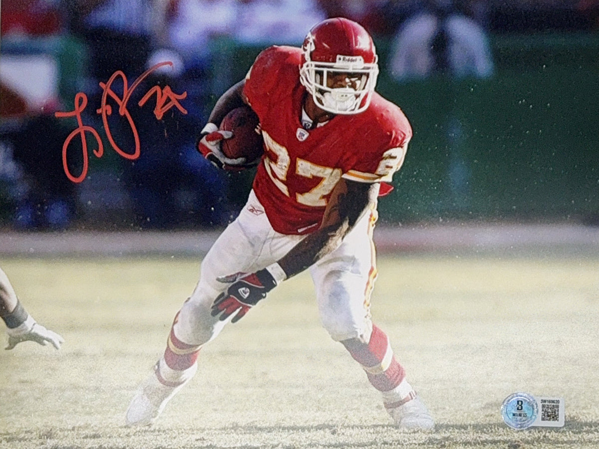 Larry Johnson Autographed Kansas City Chiefs 8x10 Red Jersey Beckett product image 1, provided for visual reference and