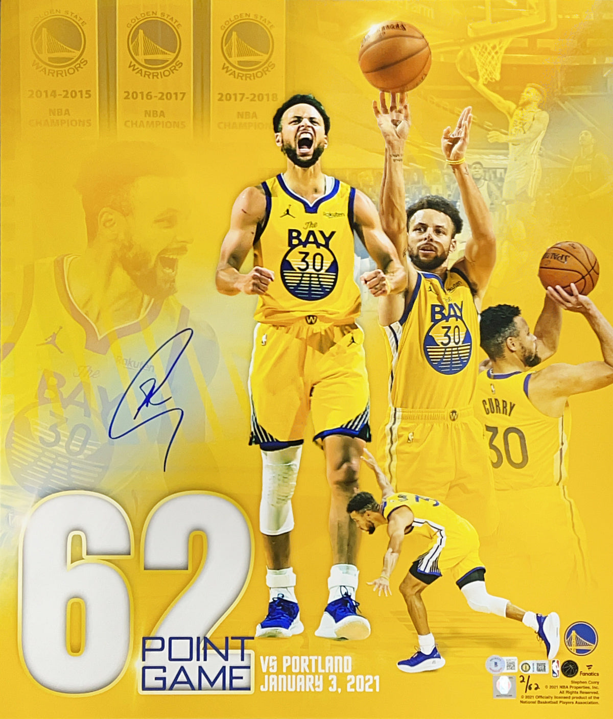 Steph Curry Autographed Limited /62 20x24 Photo Beckett BAS - Unframed product image 1, provided for visual reference and