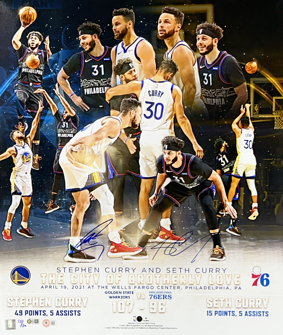 Steph & Seth Curry Autographed Limited /30 20x24 Photo Beckett BAS - Unframed product image 1, provided for visual reference