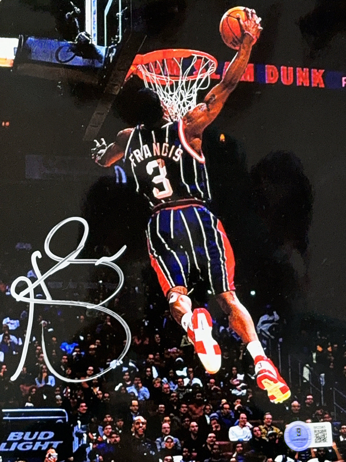 Steve Francis Houston Rockets Blue Jersey Dunk From Behind Autographed 8x10 Beckett product image 1, provided for visual