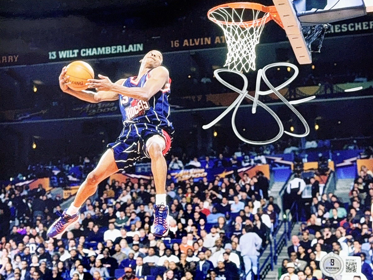 Steve Francis Houston Rockets Blue Jersey Dunk Autographed 8x10 Beckett product image 1, provided for visual reference and