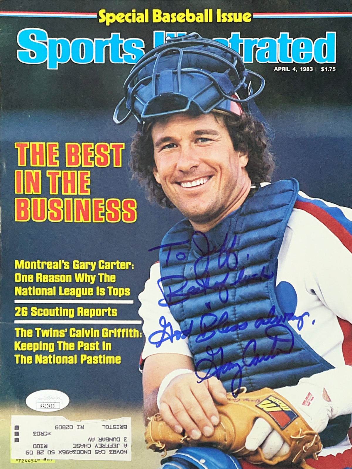 Gary Carter Autographed Sports Illustrated Cover JSA product image 1, provided for visual reference and product detail review