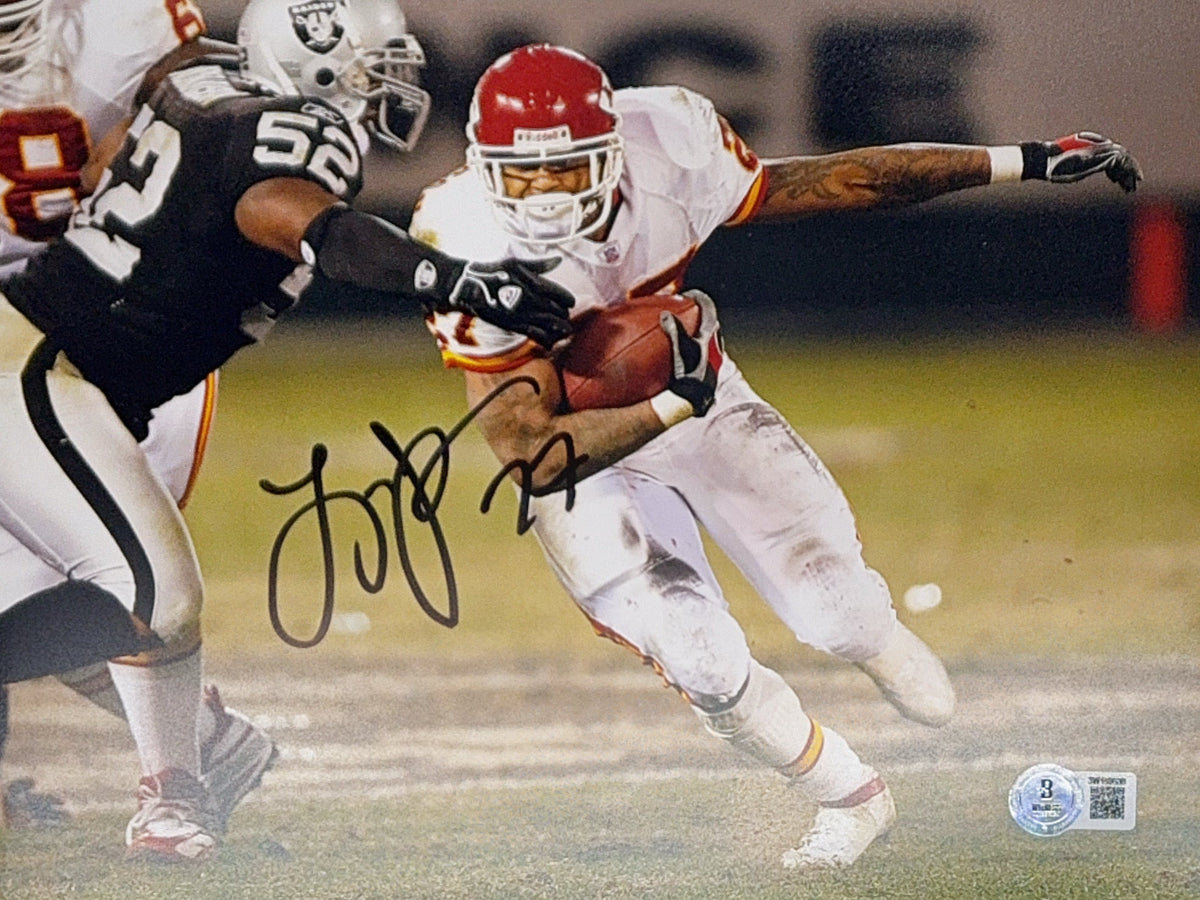 Larry Johnson Autographed Kansas City Chiefs 8x10 White Jersey Beckett product image 1, provided for visual reference and