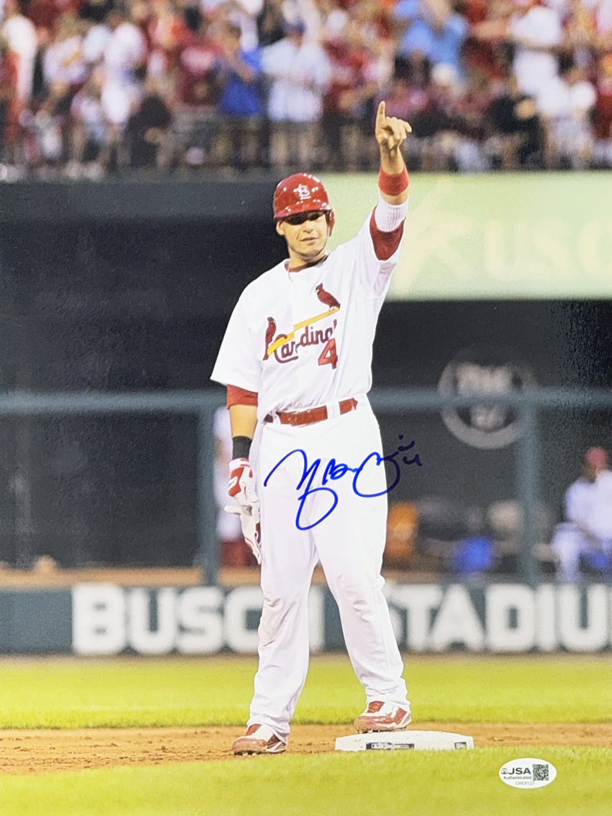 Yadier Molina Autographed St Louis Cardinals Finger Point 11x14 JSA product image 1, provided for visual reference and