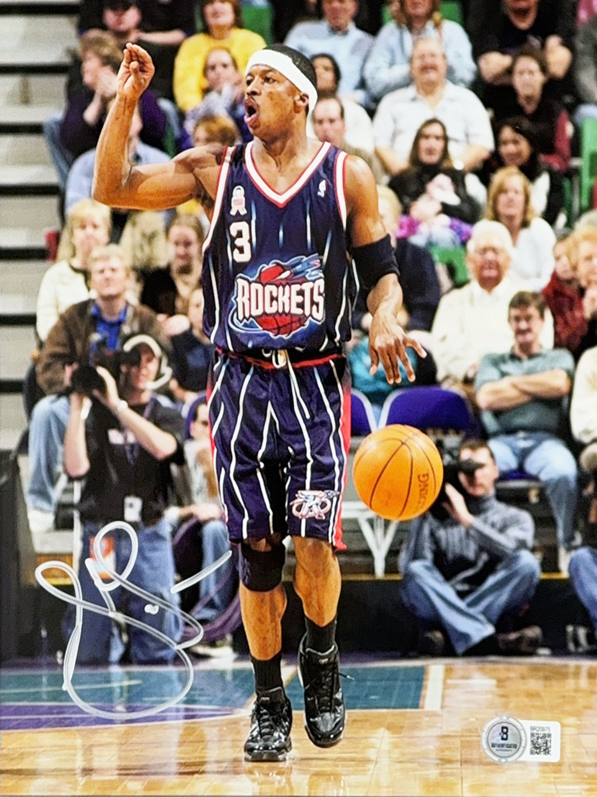 Steve Francis Dribbling Houston Rocket Blue Jersey Autographed 8x10 Beckett product image 1, provided for visual reference