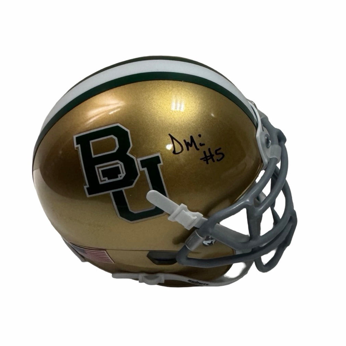 Denzel Mims Autographed Baylor Bears Gold Schutt Mini Helmet JSA product image 1, provided for visual reference and product
