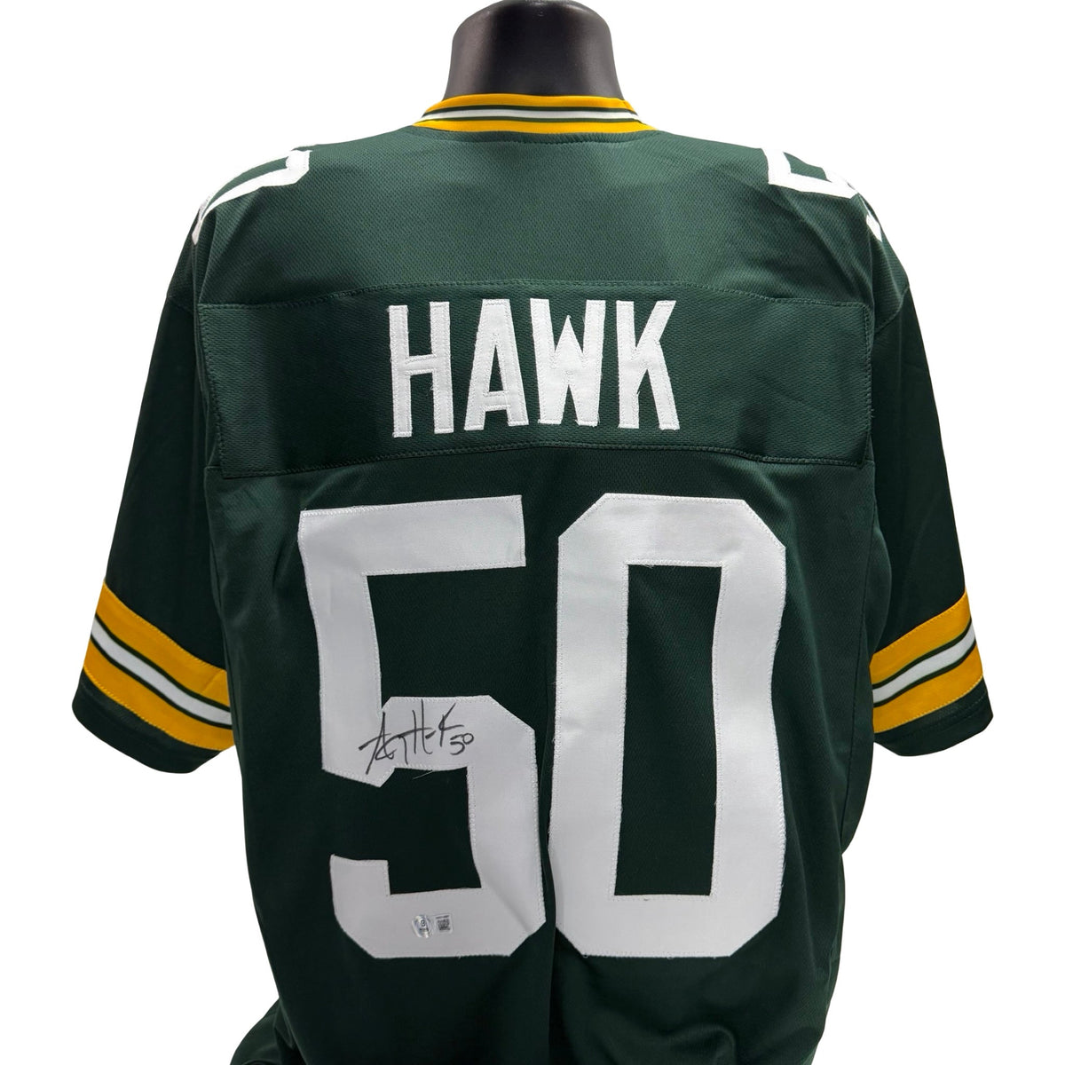 AJ Hawk Green Bay Packers Autographed Green Jersey Beckett BAS product image 1, provided for visual reference and product