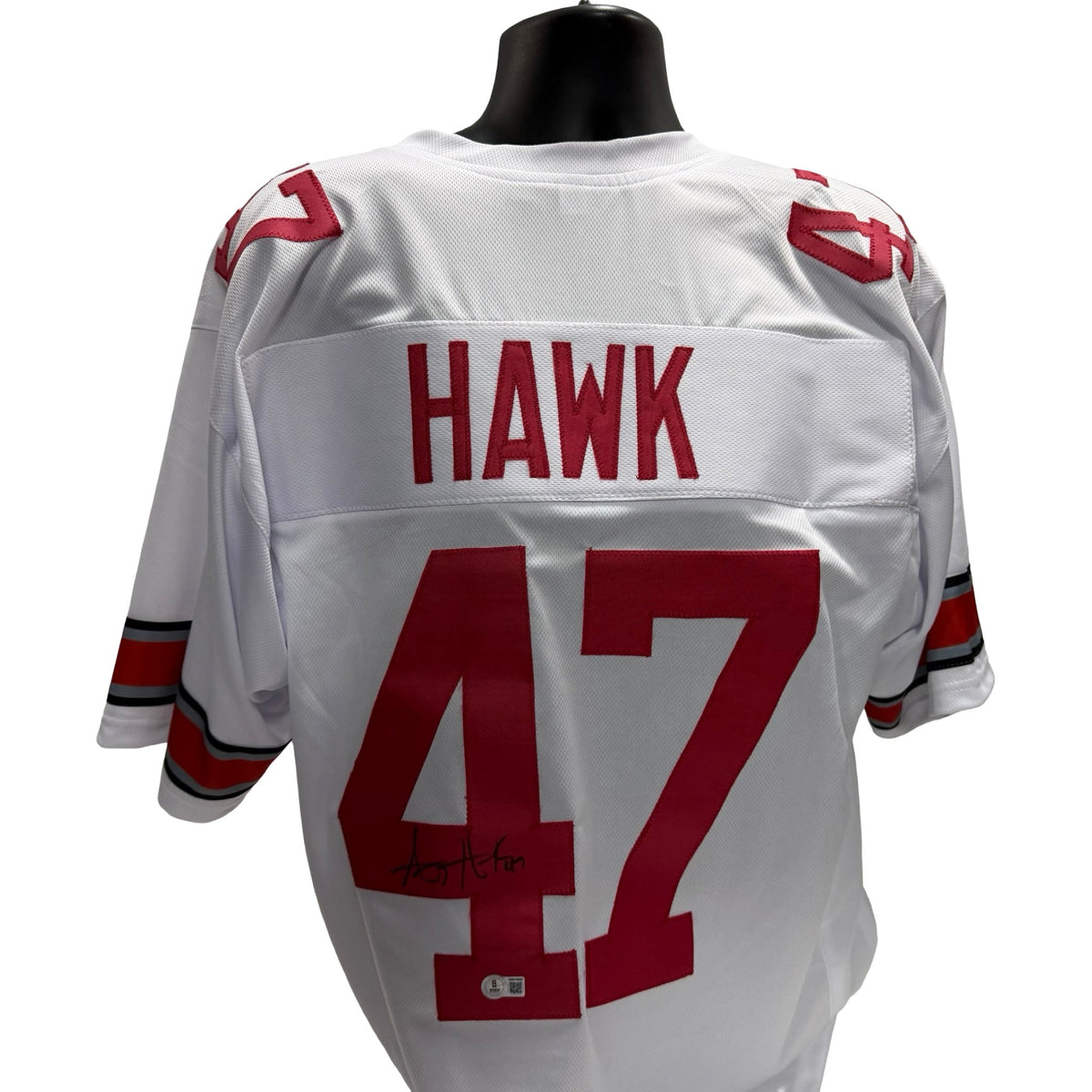 AJ Hawk Ohio State Buckeyes Autographed White Jersey Beckett BAS product image 1, provided for visual reference and product