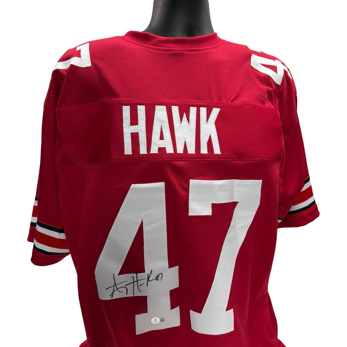 AJ Hawk Ohio State Buckeyes Autographed Red Jersey Beckett BAS product image 1, provided for visual reference and product