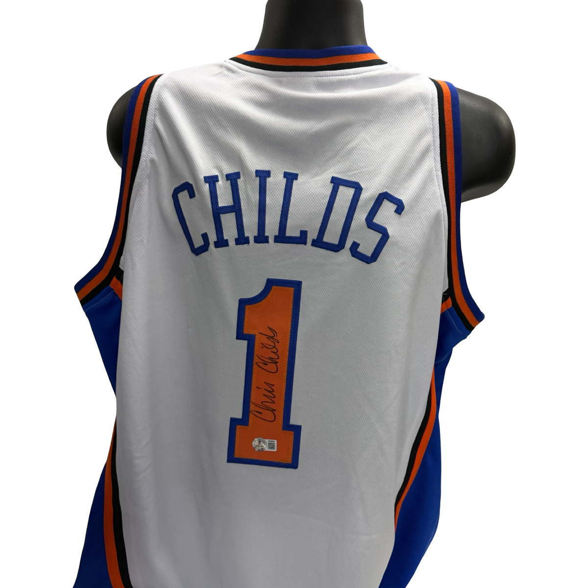 Chris Childs White NY Knicks Autographed Jersey BAS product image 1, provided for visual reference and product detail review
