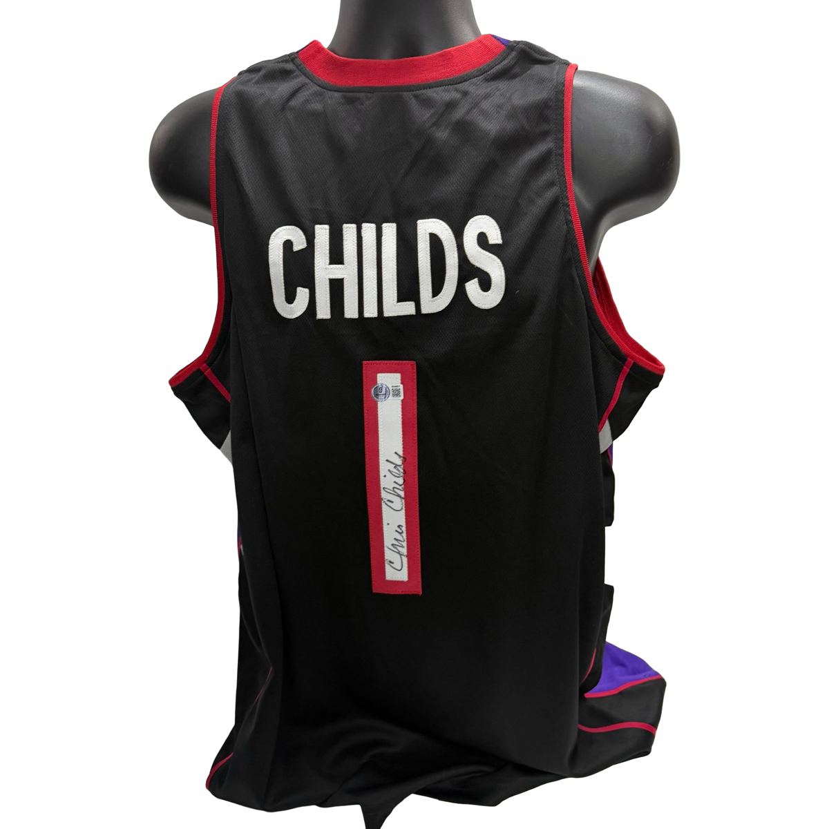 Chris Childs Black Raptors Autographed Jersey BAS product image 1, provided for visual reference and product detail review