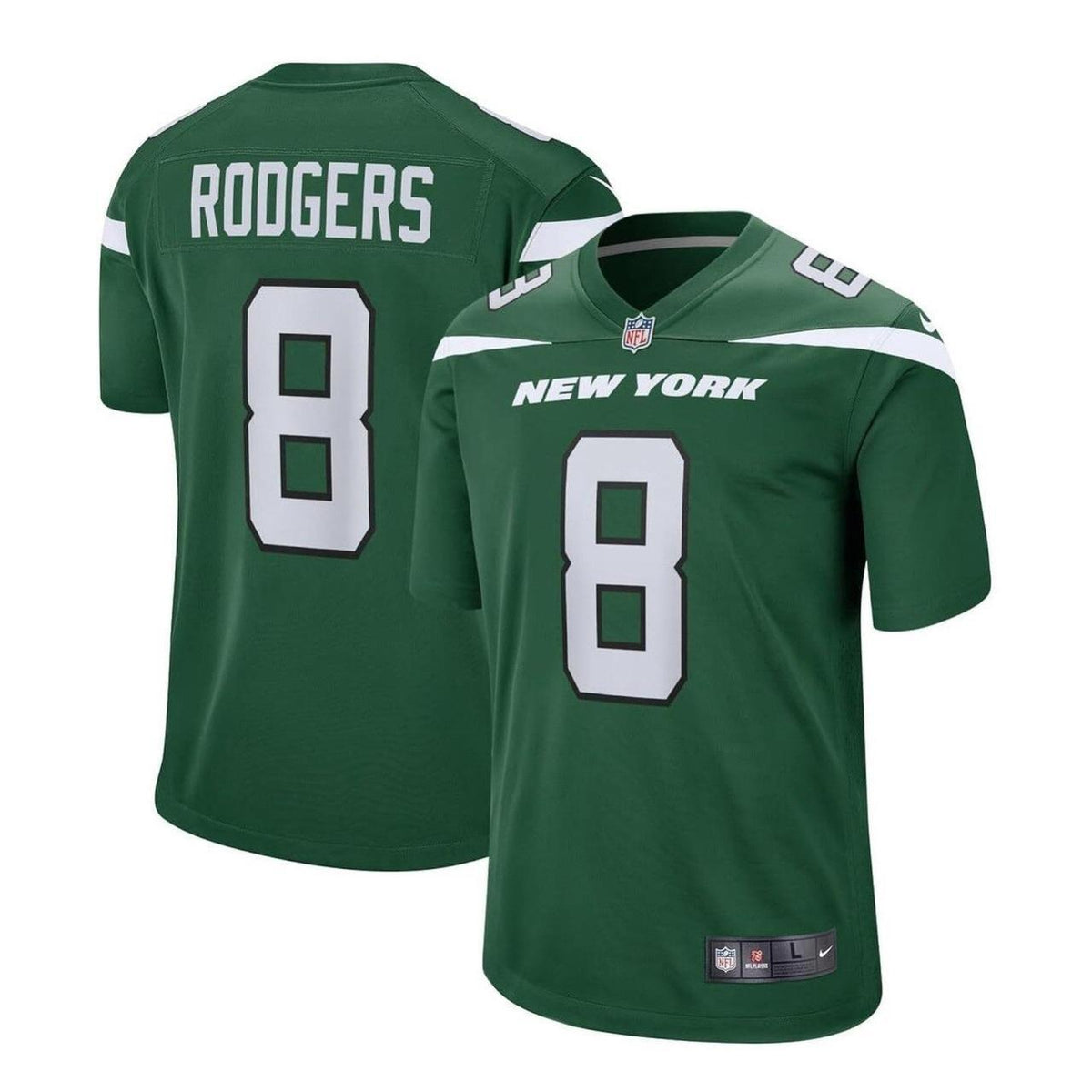 Green Aaron Rodgers Nike Jets Jersey Size X Large product image 1, provided for visual reference and product detail review