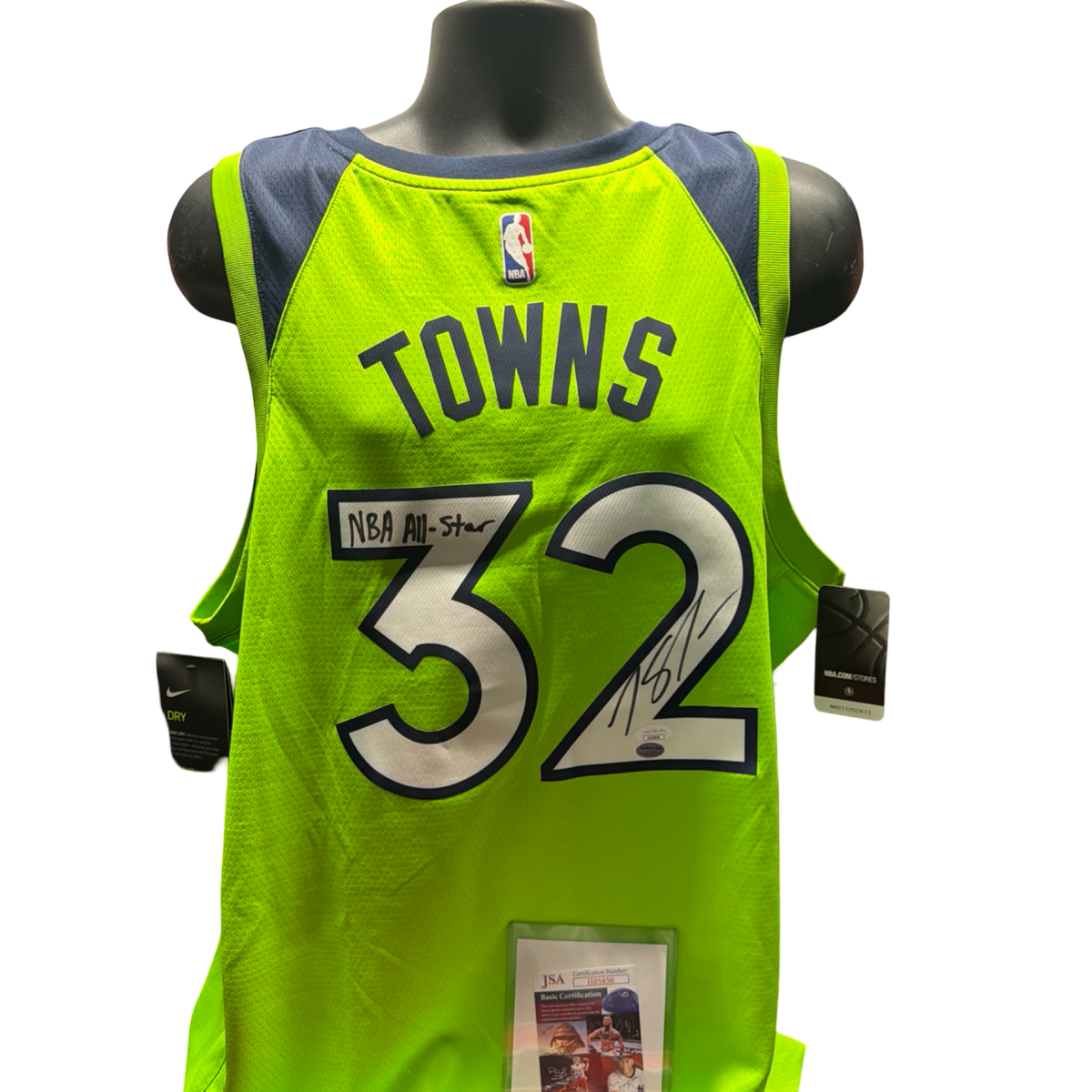 Karl Anthony Towns Autographed Minnesota Timberwolves Green Jersey JSA product image 1, provided for visual reference and