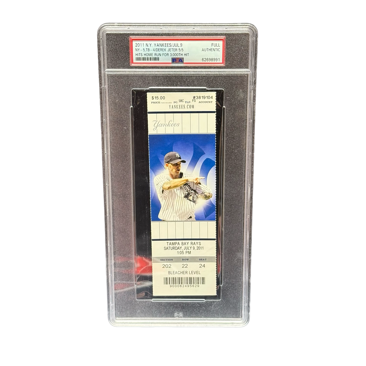 Derek Jeter July 9 2011 3000th Hit Full Ticket New York Yankees PSA Authentic product image 1, provided for visual reference