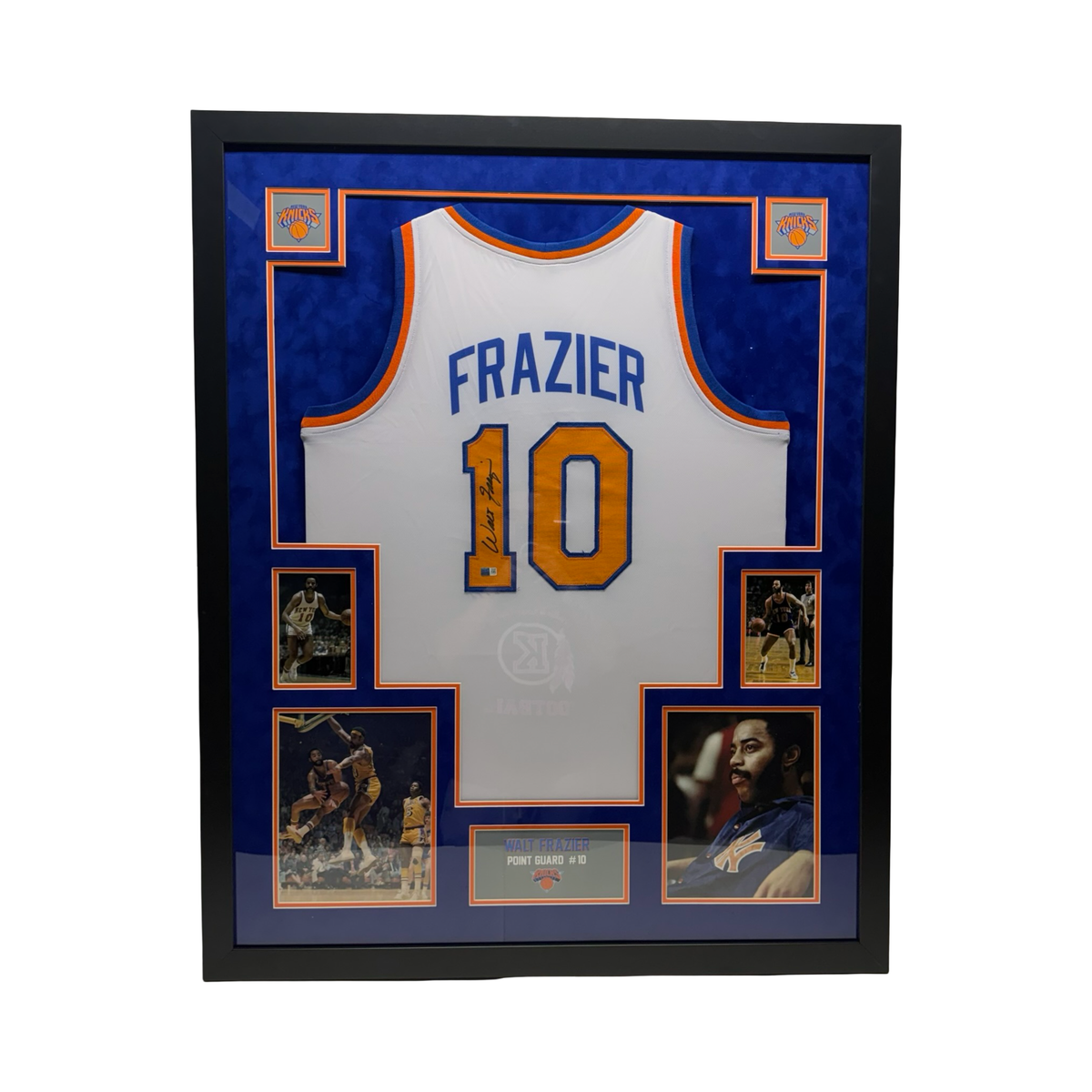 Walt Clyde Frazier Autographed New York Knicks White Jersey Steiner CX - Framed product image 1, provided for visual