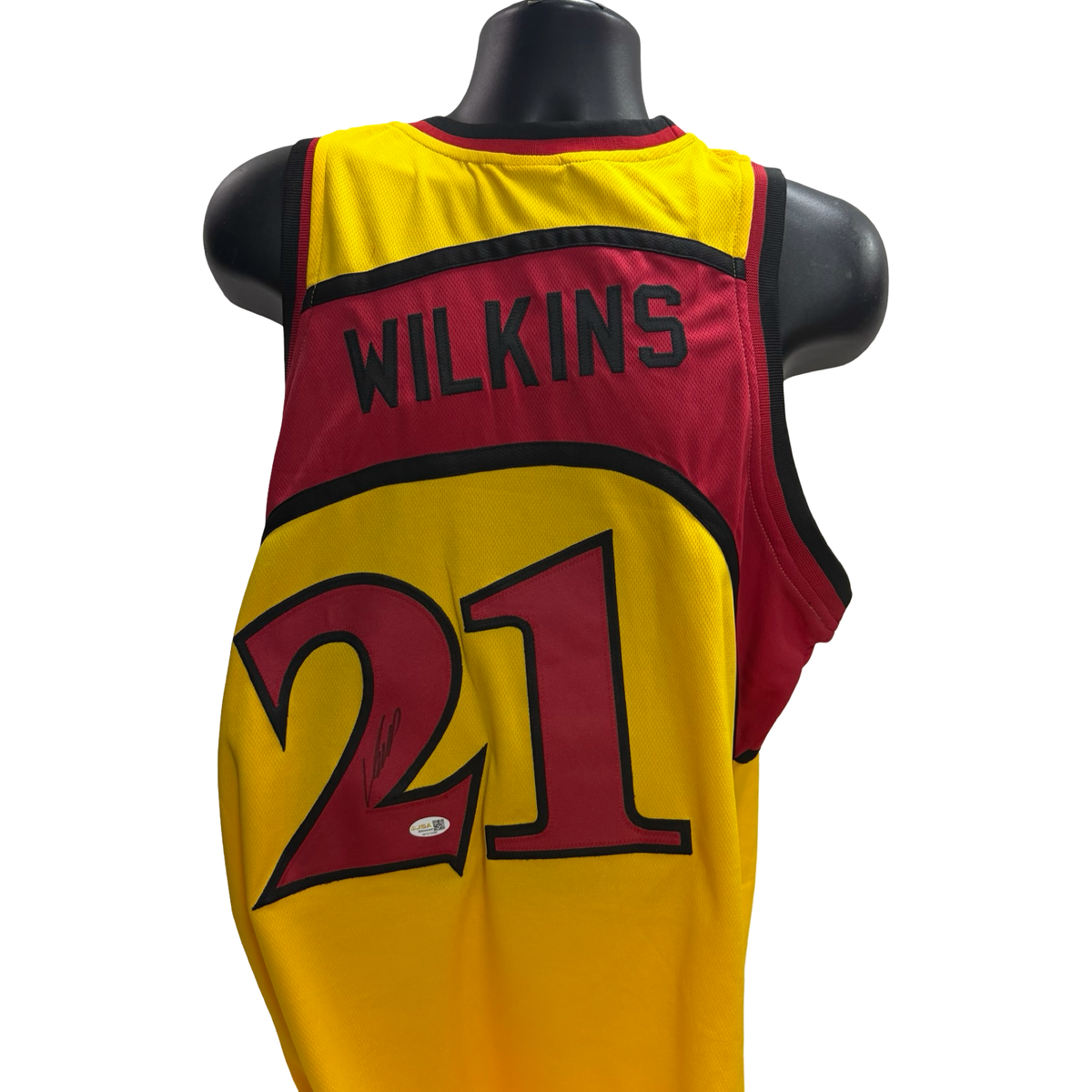 Dominique Wilkins Autographed Atlanta Hawks Yellow Jersey JSA product image 1, provided for visual reference and product
