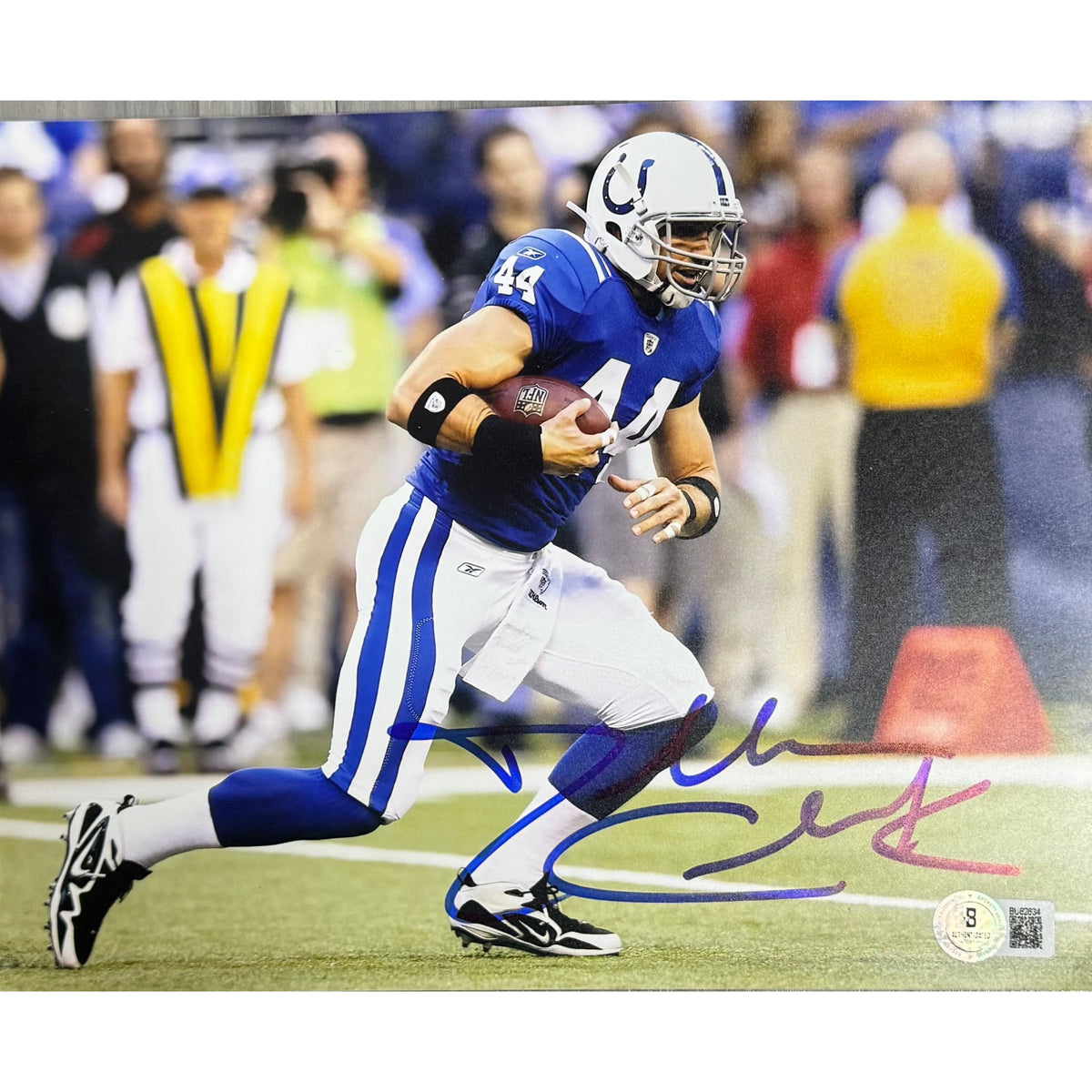 Dallas Clark Indianapolis Colts Blue Jersey Running Autographed Photo 8x10 Beckett BAS product image 1, provided for visual