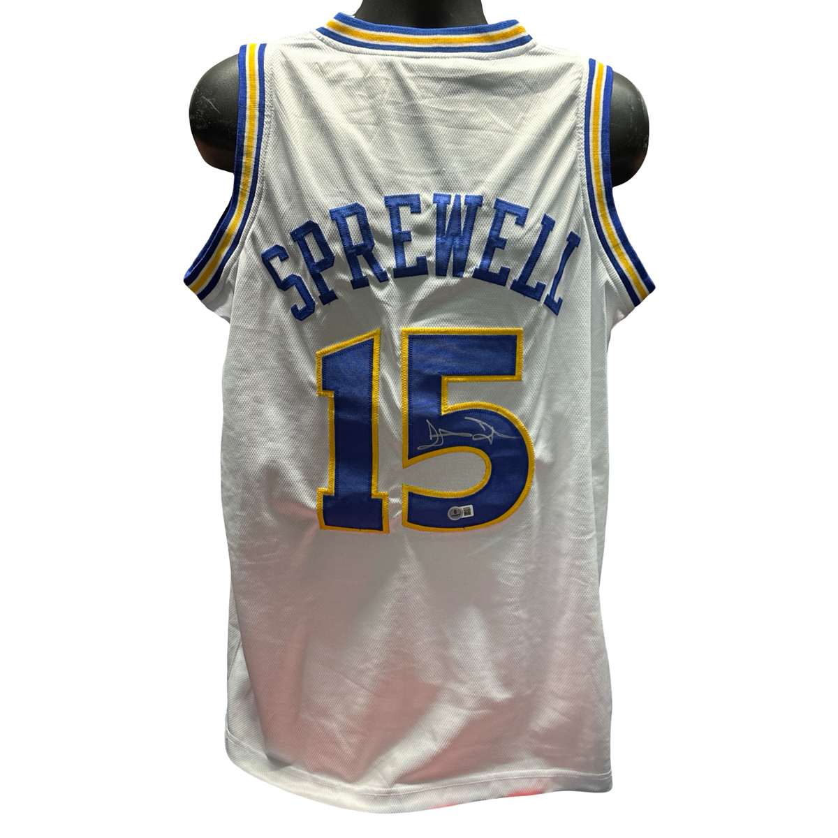 Latrell Sprewell Autographed Golden State Warriors White Jersey Beckett product image 1, provided for visual reference and