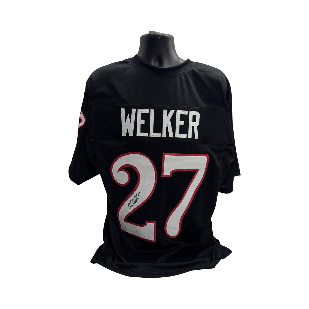Wes Welker Black Red Raiders Autographed Jersey JSA product image 1, provided for visual reference and product detail review