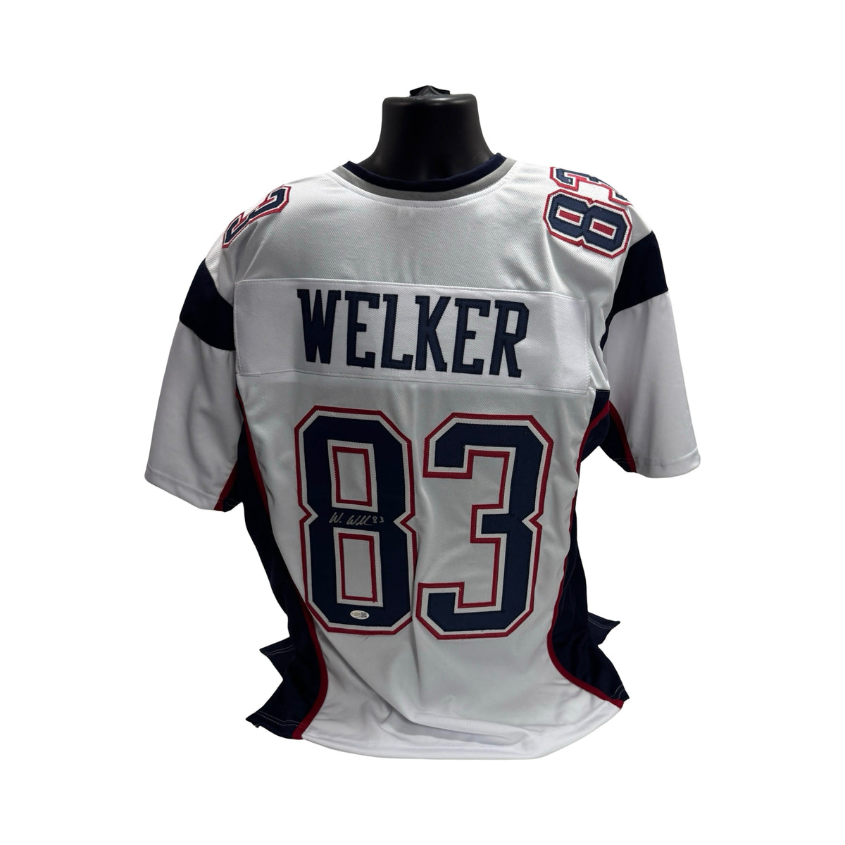 Wes Welker White New England Patriots Autographed Jersey JSA product image 1, provided for visual reference and product