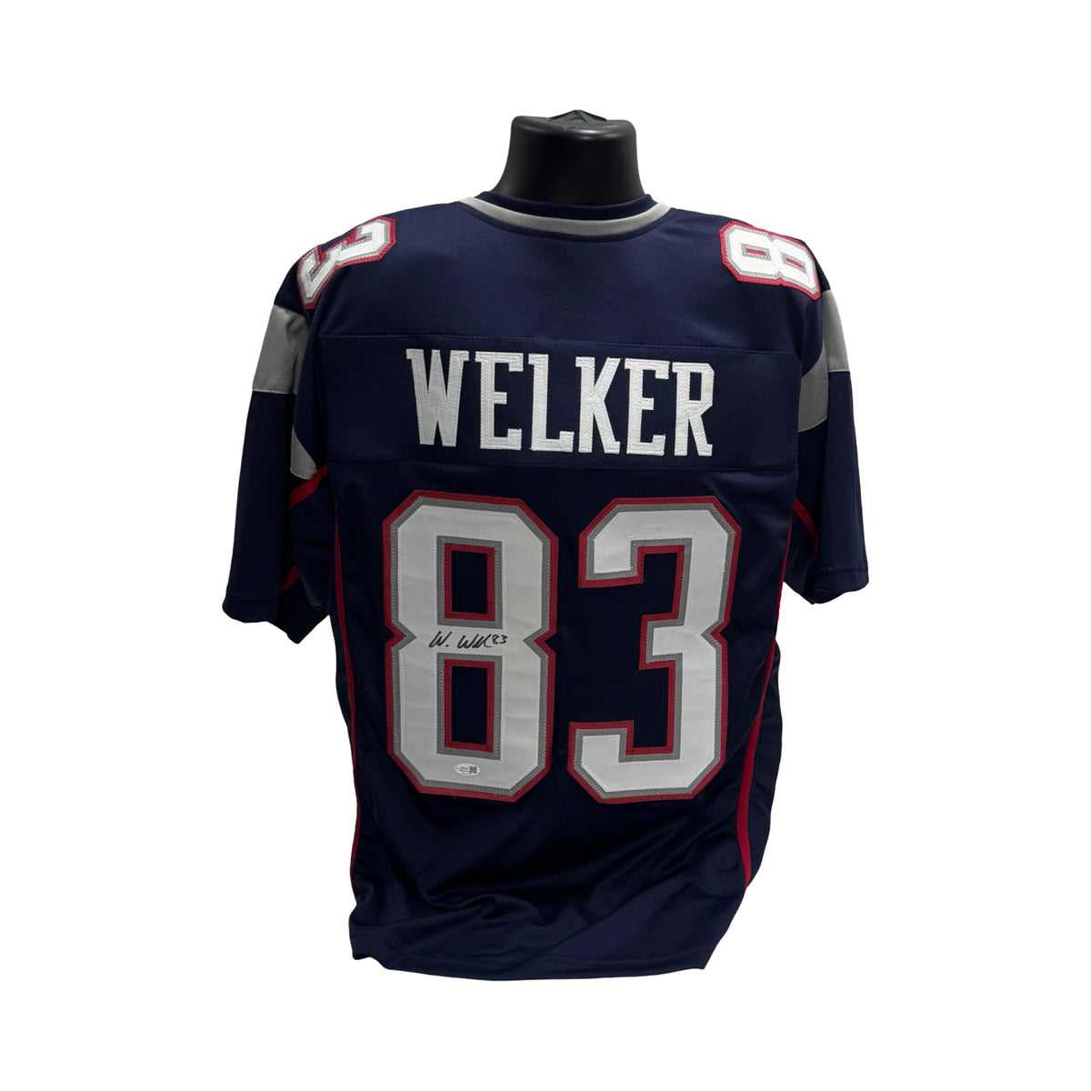 Wes Welker Navy Blue New England Patriots Autographed Jersey JSA product image 1, provided for visual reference and product