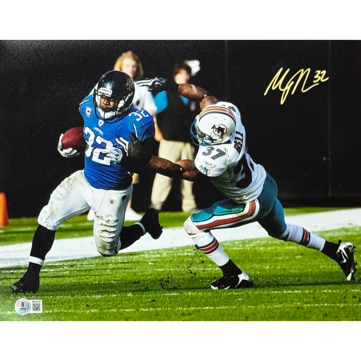 Maurice Jones-Drew Carolina Panthers Blue Jersey Running 11x14 Beckett BAS product image 1, provided for visual reference
