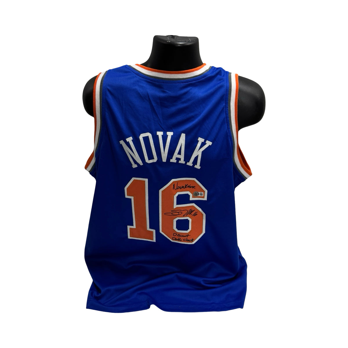 Steve Novak Autographed New York Knicks Blue Jersey Inscribed Novakaine & Discount Double Check Beckett BAS product image 1,