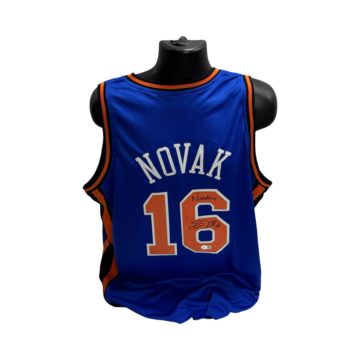 Steve Novak Autographed New York Knicks Blue Jersey Black Stripe Inscribed Novakaine Beckett BAS product image 1, provided