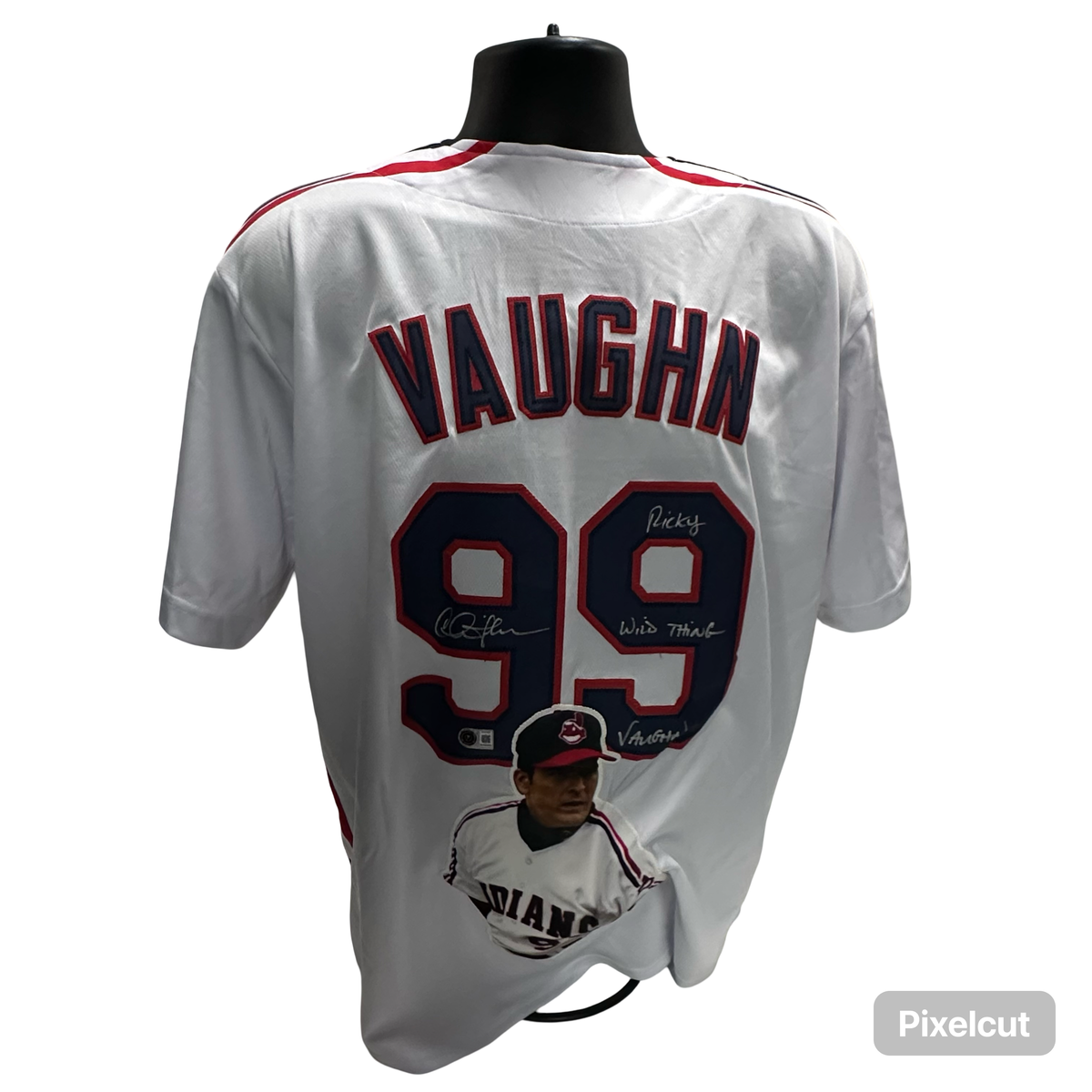 Charlie Sheen Autographed Major League Ricky Vaughn Cleveland Indians White Jersey BAS product image 1, provided for visual