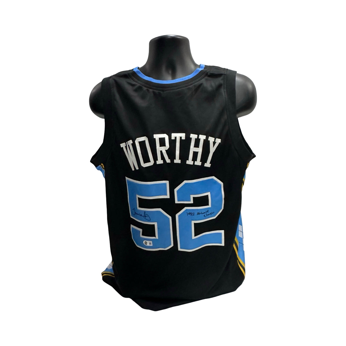 James Worthy Autographed & Inscribed North Carolina Black Jersey BAS product image 1, provided for visual reference and