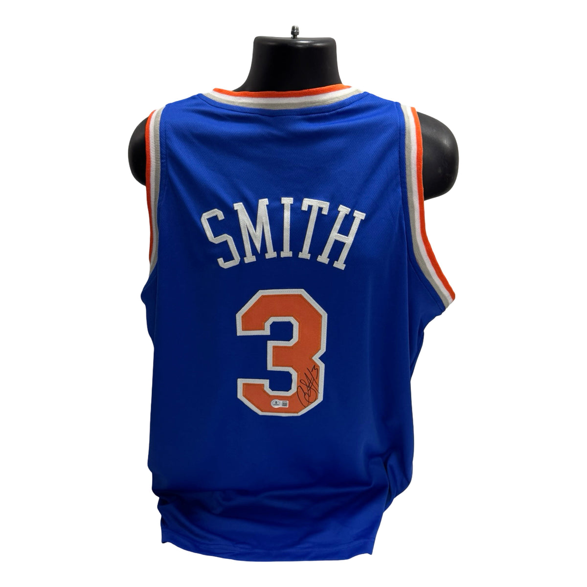 Chris Smith Autographed New York Knicks Blue #3 Jersey Beckett product image 1, provided for visual reference and product