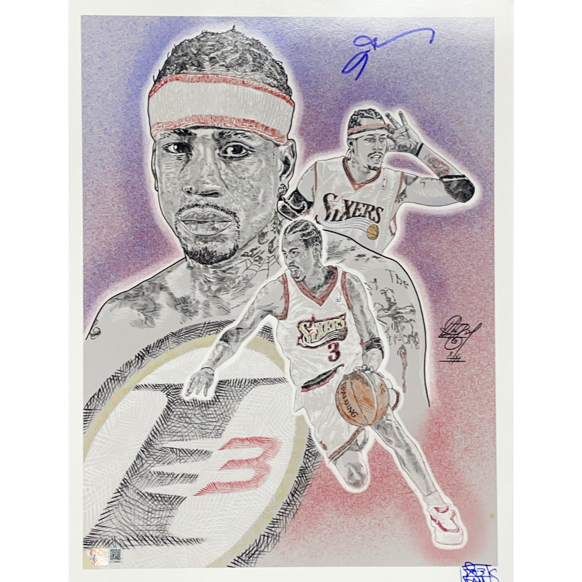 Allen Iverson Autographed Mazz Adams Art Philadelphia 76ers 11x14 Steiner CX product image 1, provided for visual reference