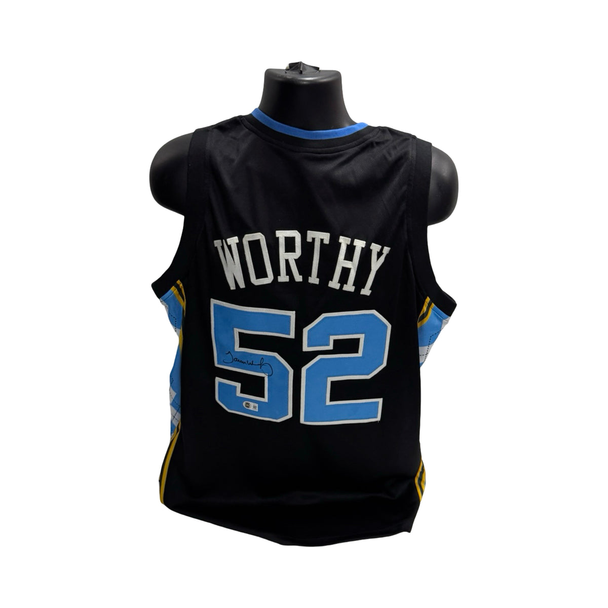 James Worthy Autographed North Carolina Black Jersey BAS product image 1, provided for visual reference and product detail