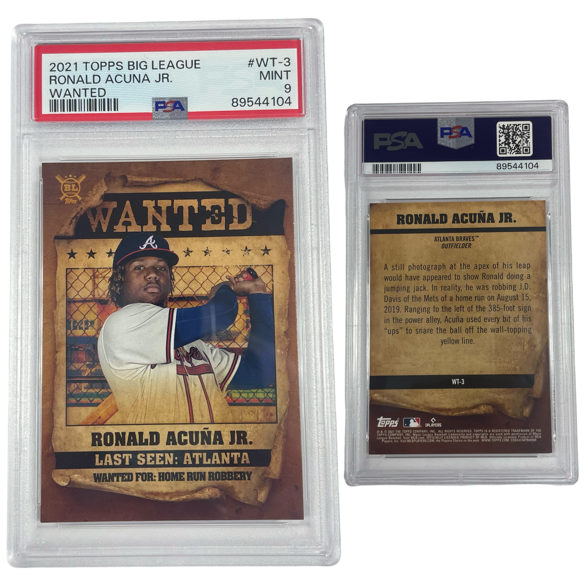 2021 Ronald Acuna Jr Topps Big League Wanted #WT3 PSA MINT 9 product image 1, provided for visual reference and product