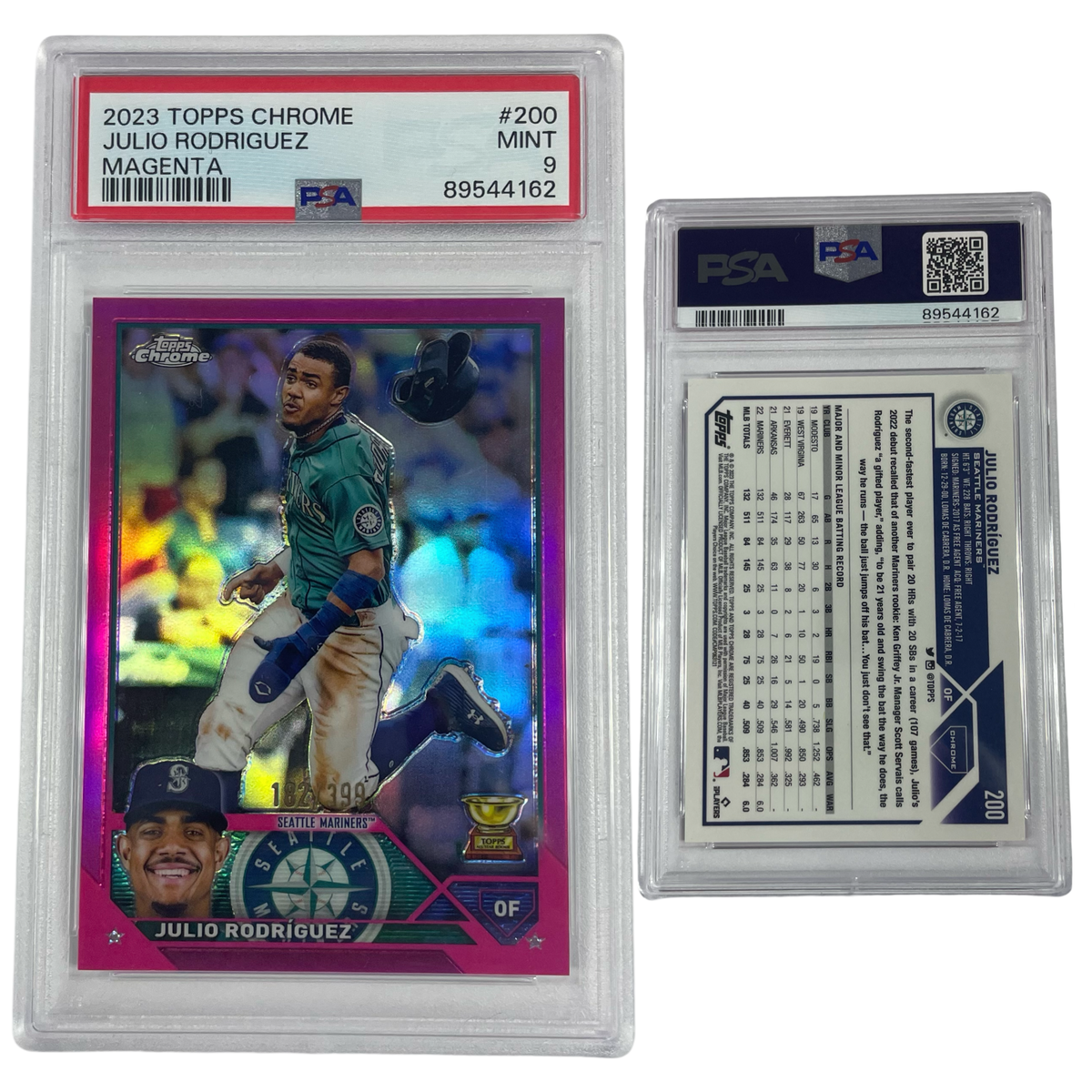 2023 Julio Rodriguez Topps Chrome Magenta Refractor /399 #200 PSA MINT 9 product image 1, provided for visual reference and