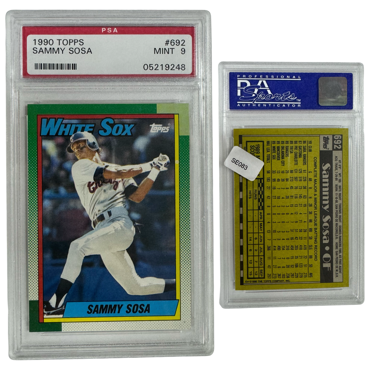 1990 Sammy Sosa Topps #692 PSA MINT 9 product image 1, provided for visual reference and product detail review