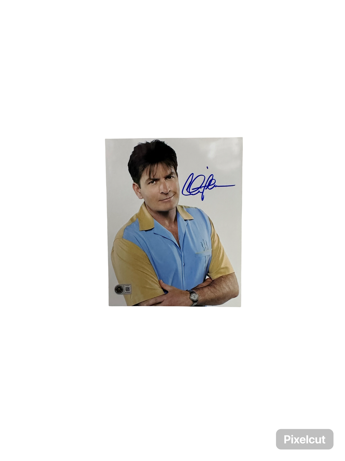 Charlie Sheen Autographed Two and a Half Men arms crossed 8x10 Beckett BAS product image 1, provided for visual reference