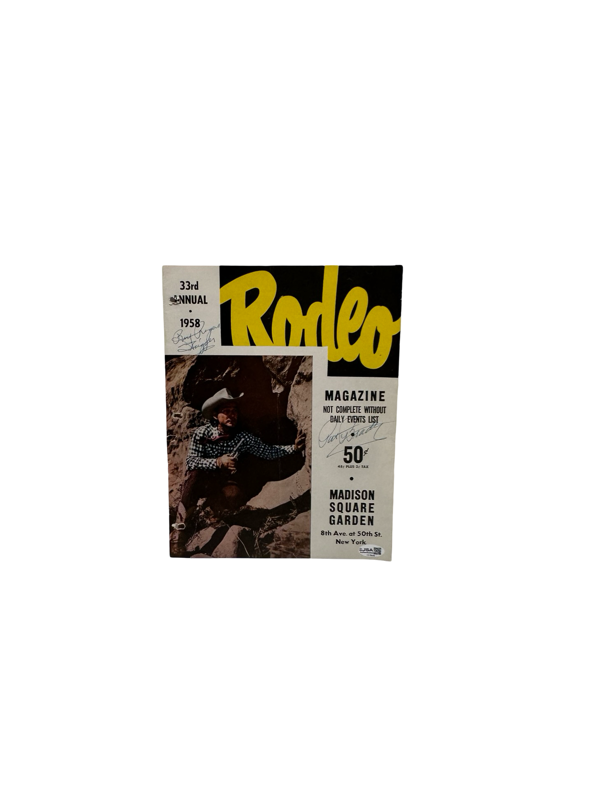 Roy Rodgers & Pat Brady Autographed Rodeo 8x10 Magazine JSA product image 1, provided for visual reference and product
