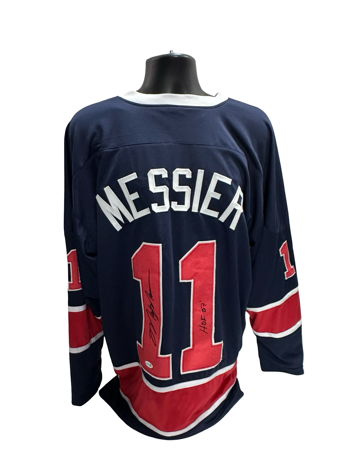 Mark Messier Autographed New York Rangers Navy Jersey JSA product image 1, provided for visual reference and product detail
