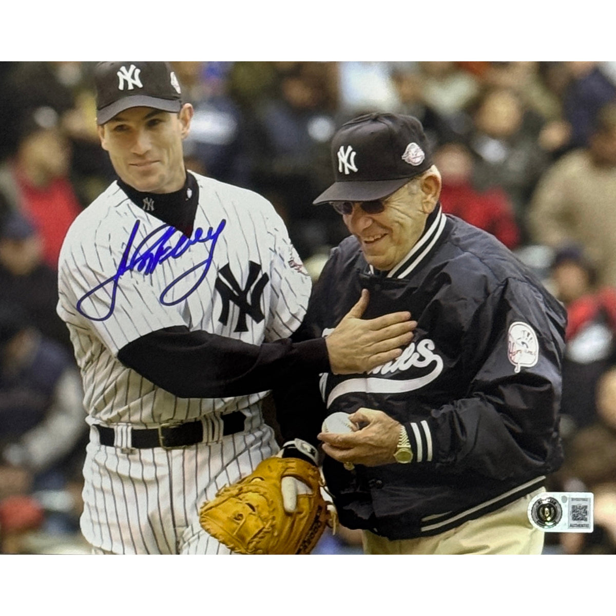 John Flaherty Autographed New York Yankees 8x10 with Yogi Berra Beckett BAS product image 1, provided for visual reference